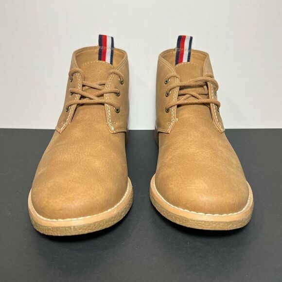 Womens TOMMY HILFIGER Tan Faux Leather Lace Up Ankle Boots / Size 6 Medium - Picture 2 of 9